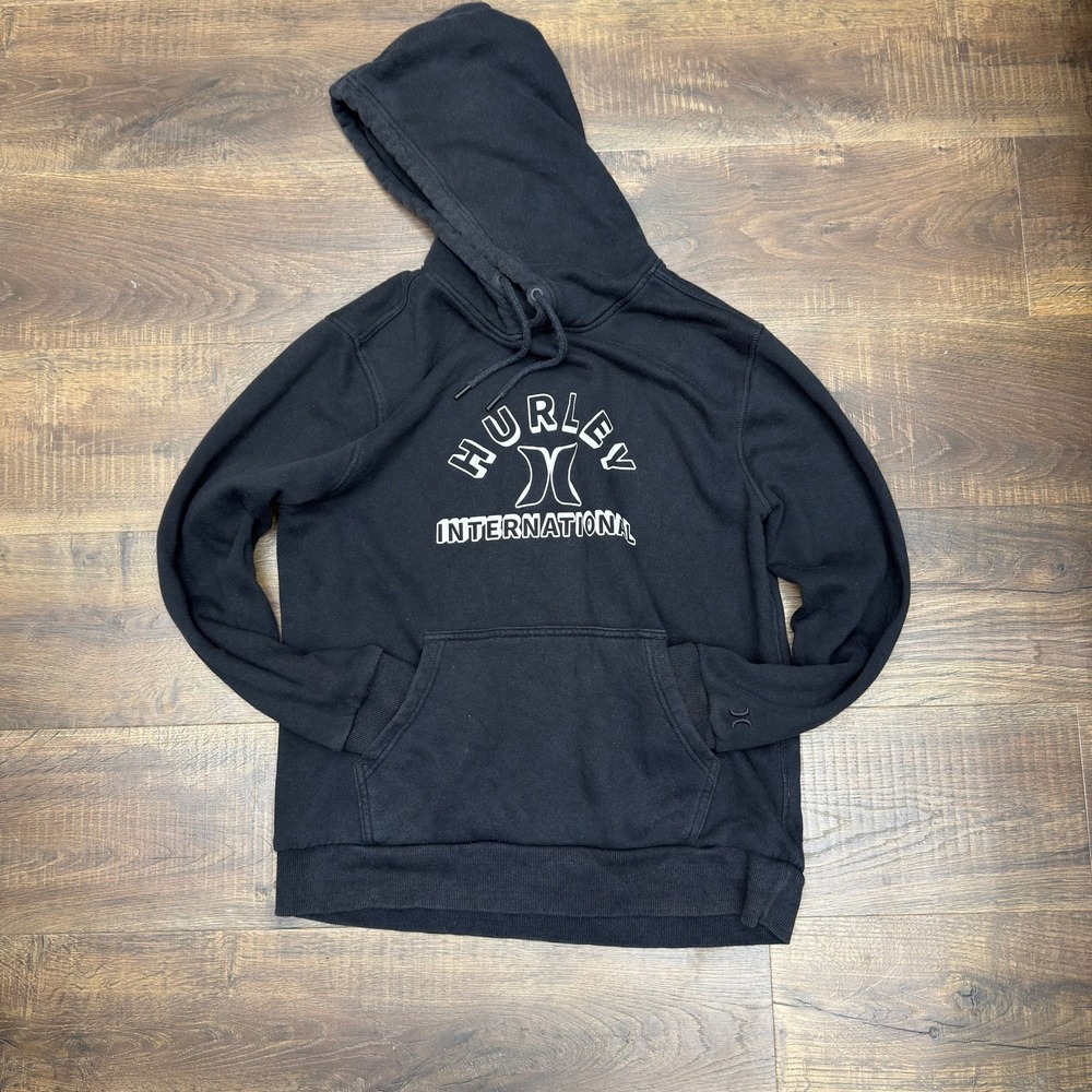 surfer Hurley International Mens Black Graphic Pullover Hoodie Sweatshirt Size M